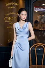 LAHER ĐẦM LỤA CỔ ĐỔ XẾP LY