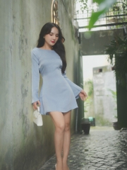 LAHER ĐẦM LADY CỔ ĐỔ SAU TAY DÀI