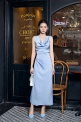 LAHER ĐẦM LỤA CỔ ĐỔ XẾP LY