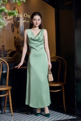 LAHER ĐẦM LỤA CỔ ĐỔ XANH OLIU