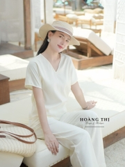 SET COTTON - CỔ XẺ V QUẦN DÀI