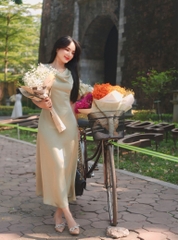 LAHER ĐẦM LỤA CỔ ĐỔ XANH OLIU