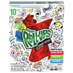 Kẹo Dẻo Trái Cây Dạng Cuộn Fruit Roll-Ups With Tongue Tattoos , Hộp 141g (10 Cuộn)