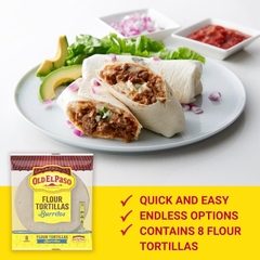 Vỏ Bánh Tortilla Làm Burrito Old El Paso Flour Tortillas For Burritos , Gói 8 Vỏ Cỡ 18cm (311g, 11 Oz.)