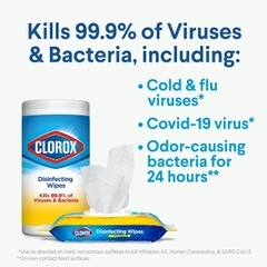 Khăn Lau Khử Khuẩn Clorox Disinfecting Wipes Crisp Lemon, Hộp 35 Miếng 17.78 x 20.32 cm (7" x 8")