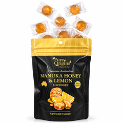 Viên Ngậm Mật Ong Chanh Premium Australian Manuka Honey & Lemon Lozenges Pure Origins, Gói 16 Viên (Gói 80g)