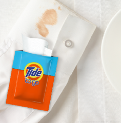 Khăn Tẩy Nhanh Vết Bẩn Thức Ăn, Thức Uống Trên Áo Tide To Go Wipes, Vỉ 2 Gói (Mỗi Gói 1 Tờ 12.7 x 15.2 cm)