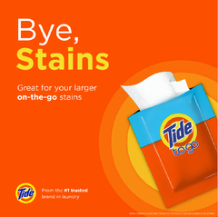 Khăn Tẩy Nhanh Vết Bẩn Thức Ăn, Thức Uống Trên Áo Tide To Go Wipes, Vỉ 2 Gói (Mỗi Gói 1 Tờ 12.7 x 15.2 cm)