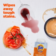 Khăn Tẩy Nhanh Vết Bẩn Thức Ăn, Thức Uống Trên Áo Tide To Go Wipes, Vỉ 2 Gói (Mỗi Gói 1 Tờ 12.7 x 15.2 cm)