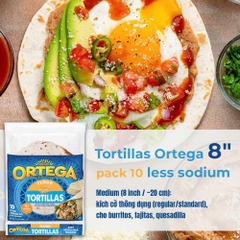 Vỏ Bánh Tortilla 8 inch Giảm 40% Muối Ortega 40% Less Sodium Tortillas, Gói 10 Vỏ (Gói 405g)