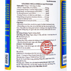 Viên uống Mega Omega 3,6,9 Plus Q10 Vitatree hỗ trợ duy trì sức khỏe của hệ tim mạch (120 viên)