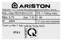 Bình nóng lạnh Ariston 80 lít ngang PRO R 80 H