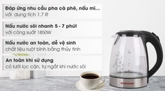 Ấm đun siêu tốc thủy tinh Sunhouse 1.7 lít SHD1217 Đen