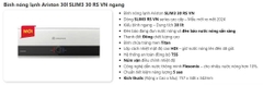 Bình nóng lạnh Ariston 30 lít ngang Slim3 SL3 30 RS (Mới 2024)