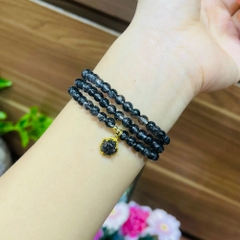 Vòng tay thạch anh tóc đen mix hồ ly bọc vàng.