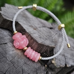 Vòng tay đá thạch anh hồng mặt Hồ ly đào hoa mix ngũ điếu