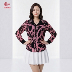25120 - Áo Sơ Mi Thun Tay Dài Cổ Thêu Hoa Cánh Bướm