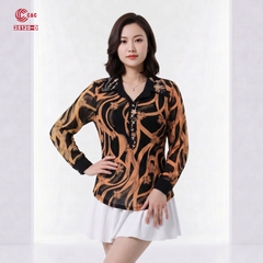 25120 - Áo Sơ Mi Thun Tay Dài Cổ Thêu Hoa Cánh Bướm