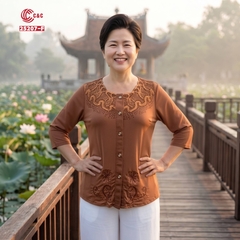 25207 - Áo Sơ Mi Tay Lỡ Cổ Phối Ren Sóng Hoa Đính Đá