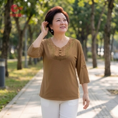 25231 - Cổ Tim Phối Ren Thêu Viền Đá Thủy Tinh Lấp Lánh