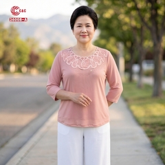 26008 - Áo Cổ Tròn Thêu Gợn Sóng Đính Đá Thủy Tinh