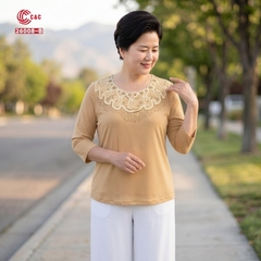 26008 - Áo Cổ Tròn Thêu Gợn Sóng Đính Đá Thủy Tinh
