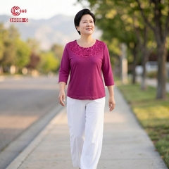 26008 - Áo Cổ Tròn Thêu Gợn Sóng Đính Đá Thủy Tinh