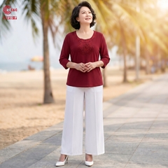 26015 - Áo Lưới Dẻo Thêu Hoa Văn Cổ Đính Đá Thủy Tinh