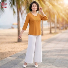 26015 - Áo Lưới Dẻo Thêu Hoa Văn Cổ Đính Đá Thủy Tinh