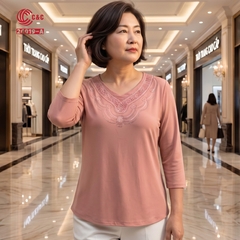 26019 - Áo Tay Lỡ Cổ Tim Phối Ren Thêu Đá