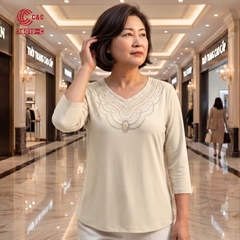 26019 - Áo Tay Lỡ Cổ Tim Phối Ren Thêu Đá