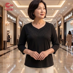 26019 - Áo Tay Lỡ Cổ Tim Phối Ren Thêu Đá