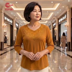 26019 - Áo Tay Lỡ Cổ Tim Phối Ren Thêu Đá