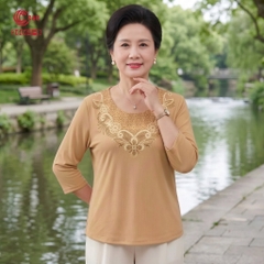 26064 - Áo Tay Lỡ Cổ Tròn Ren Lưới Thêu Hoa Ép Đá