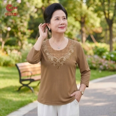26064 - Áo Tay Lỡ Cổ Tròn Ren Lưới Thêu Hoa Ép Đá
