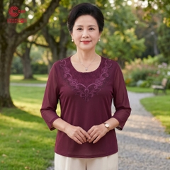 26064 - Áo Tay Lỡ Cổ Tròn Ren Lưới Thêu Hoa Ép Đá