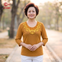 26077 - Cổ Tròn Phối Ren Thêu Hoa Đính Đá Viền Cổ