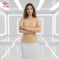 26085 - Áo Thun Gân Sóng Phối Hai Mặt Đính Đá Thanh Lịch