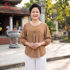 26095 - Áo Tằm Ý Thêu Họa Tiết Ngân Hoa