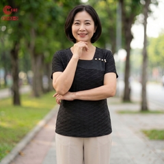 26103 - Áo Thun Vải Gân Sóng Phối Mặt Trái Vải 5 Nút Kiểu Hạt Trai