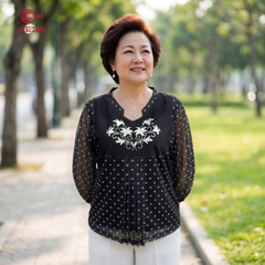 26108 - Áo Tay Lỡ Cổ V Thêu Hoa Ép Đá Thanh Nhã Tôn Dáng