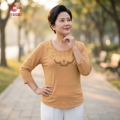 26121 - Áo Tay Lỡ Cổ Ren Thêu Hoa Cúc Đính Đá