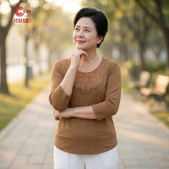 26121 - Áo Tay Lỡ Cổ Ren Thêu Hoa Cúc Đính Đá