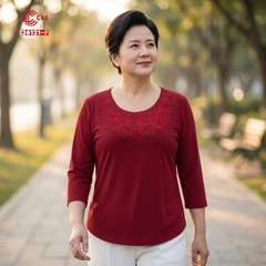 26121 - Áo Tay Lỡ Cổ Ren Thêu Hoa Cúc Đính Đá
