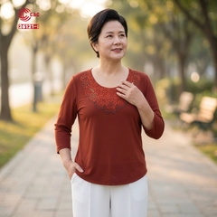 26121 - Áo Tay Lỡ Cổ Ren Thêu Hoa Cúc Đính Đá