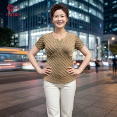 26146 - Áo Thun Gân Sóng Cổ V Đính Đá Họa Tiết Chữ V