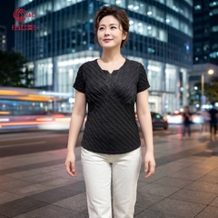 26146 - Áo Thun Gân Sóng Cổ V Đính Đá Họa Tiết Chữ V