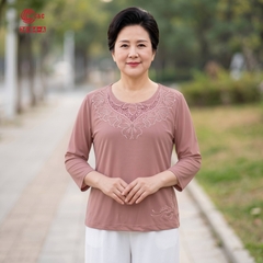 26164 - Áo Kiểu Tay Lỡ Cổ Tròn Thêu Hoa Vũ Điệu Hoàng Kim