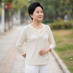 26164 - Áo Kiểu Tay Lỡ Cổ Tròn Thêu Hoa Vũ Điệu Hoàng Kim