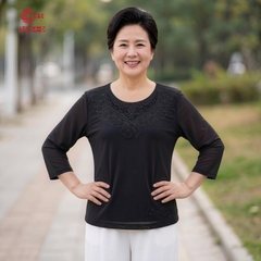 26164 - Áo Kiểu Tay Lỡ Cổ Tròn Thêu Hoa Vũ Điệu Hoàng Kim